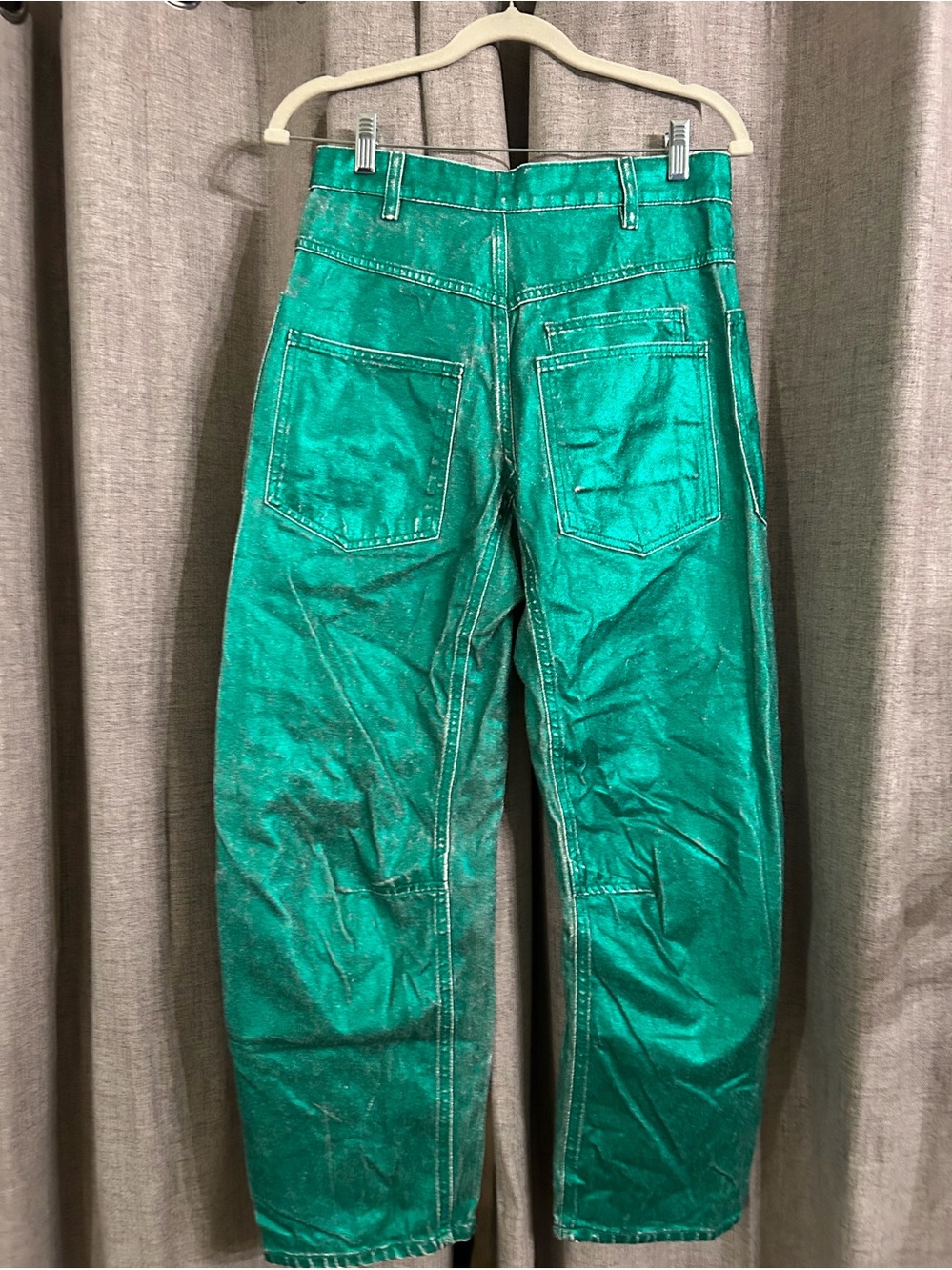 3. Free People Moxie barrel jeans metallic emerald green 24 & 28 - Picture 5 of 16